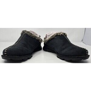 Columbia Cortina Women’s 8 Black Suede Clog Mule Faux Fur Lined Cabin Core Cozy